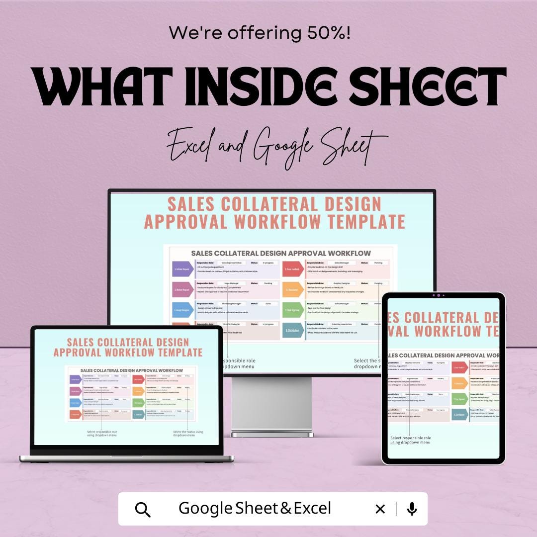 Sales Collateral Design Approval Workflow Template | Marketing Approval Process Tracker | Excel & Google Sheets Project Management