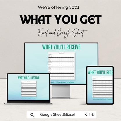Monthly Balance Sheet | Excel and Google Sheet | 50% OFF | Financial Planning & Budget Template