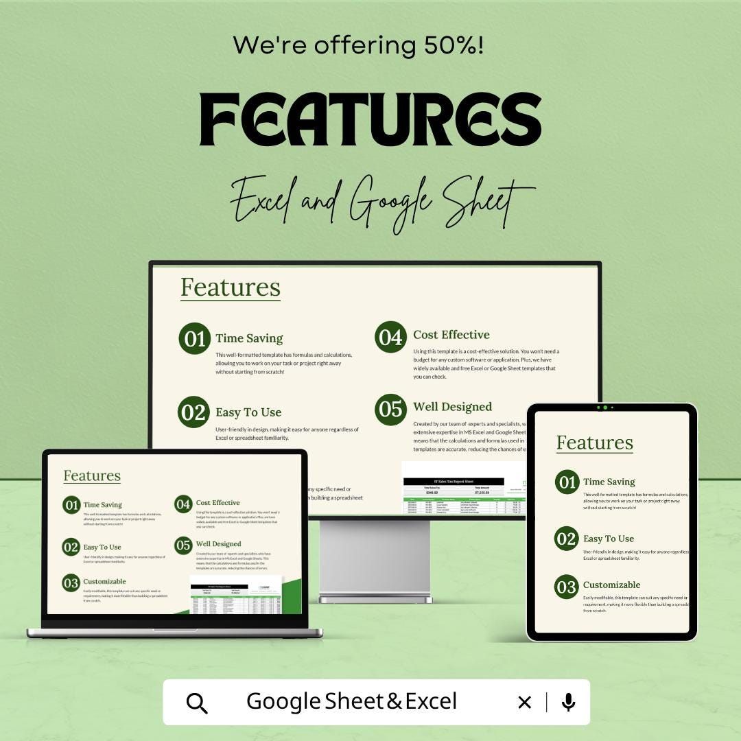 IT Sales Tax Report Template Excel | Sales Tax Tracker Spreadsheet | Invoice Tax Calculator | Business Tax Log Sheet | Google Sheets