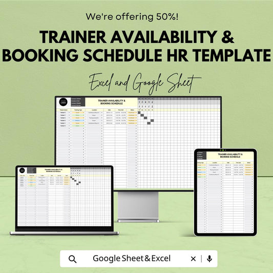 Trainer Availability Booking Schedule Template | HR Training Planner | Trainer Schedule Spreadsheet | Session Booking Sheet Template