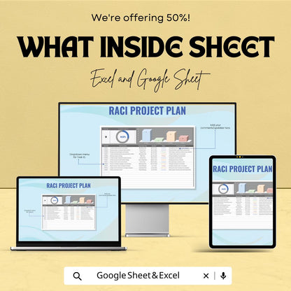 RACI Project Plan Sheet for Project Management | Excel and Google Sheet Template | Task Tracking & Responsibility Matrix