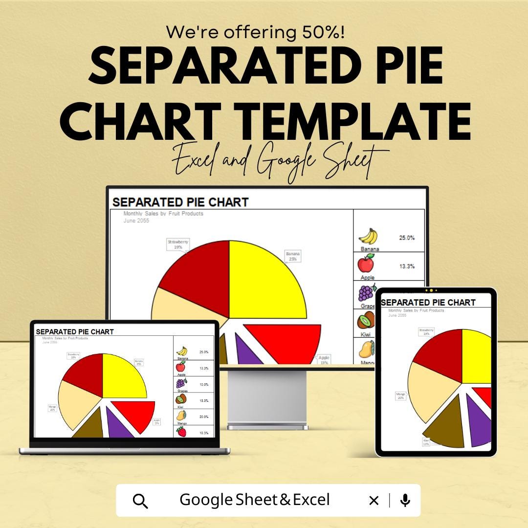 Separated Pie Chart Template | Data Visualization Excel and Google Sheets | Editable Chart Dashboard | Business Report & Analytics Tool