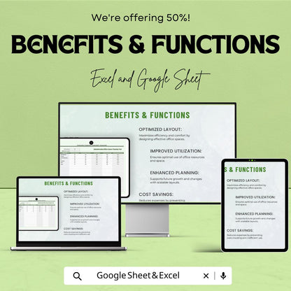 Administration Office Space Planning Tool Template | Office Space Planner for Excel & Google Sheets | Workspace Planning Spreadsheet