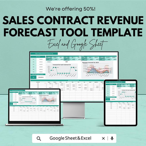 Sales Contract Revenue Forecast Tool Template | Revenue Forecast Google Sheets | Contract Tracking Spreadsheet | Sales Projection Template |
