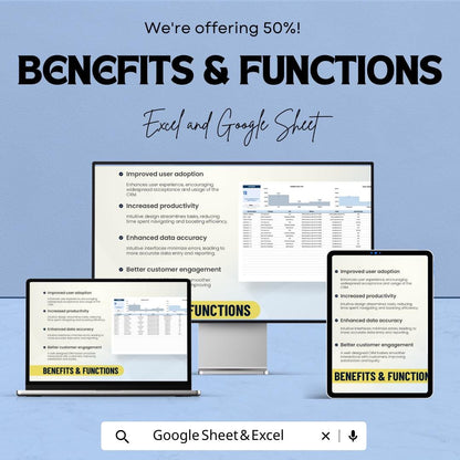 CRM Design Template | Excel & Google Sheets Customer Management Dashboard | CRM Layout Spreadsheet | Sales Tracking System