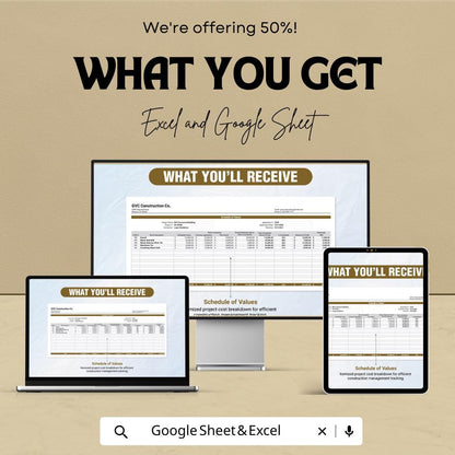 General Contractor Schedule of Values Sheet | Excel & Google Sheets | Cost Breakdown, Project Management Template