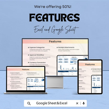 Expense Report Sheet | Financial Tracker Excel and Google Sheet Template | Budgeting & Expense Management Tool