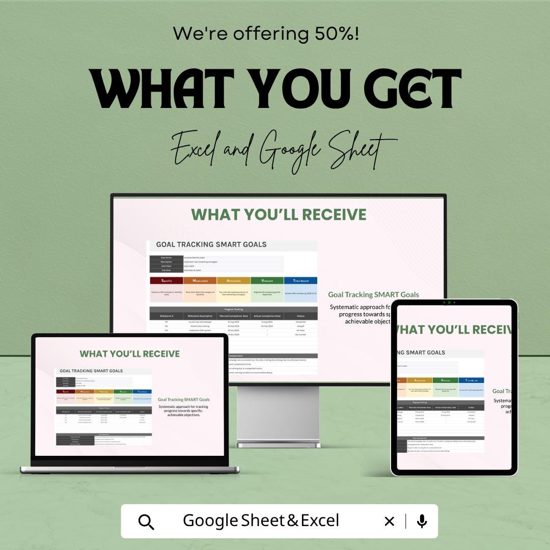 SMART Goals Tracker Excel Template | Goal Tracking Planner | Productivity Tracker | Goal Setting Worksheet | Business Goal Planner