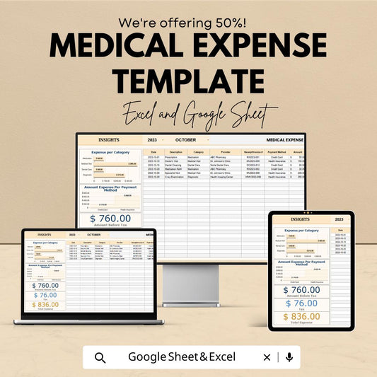 Medical Expense Template | Medical Expense Tracker Spreadsheet | Healthcare Expense Log | Excel & Google Sheets Medical Budget