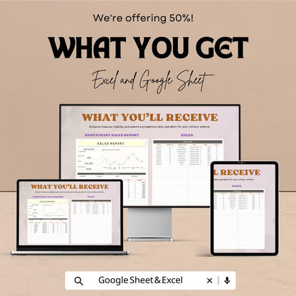 Restaurant Sales Daily Report Template | Daily Sales Tracker | Restaurant Revenue Report | POS Sales Summary Spreadsheet