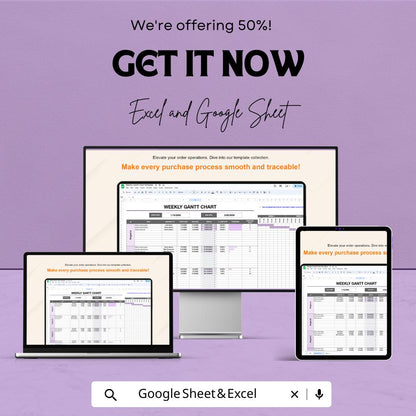 Weekly Gantt Chart Sheet | Project Planning Template | Task Tracker & Timeline | Editable Gantt Chart for Teams | Weekly Planner