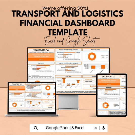 Transport and Logistics Financial Dashboard Template | Business Finance Tracker | Revenue Expense Cash Flow Report