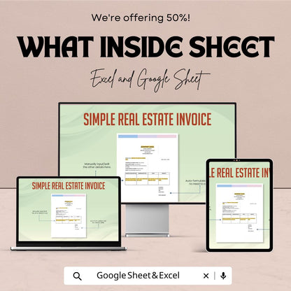 Simple Real Estate Invoice Template - Excel & Google Sheets - Easy-to-Use Invoice Tracker for Property Rentals