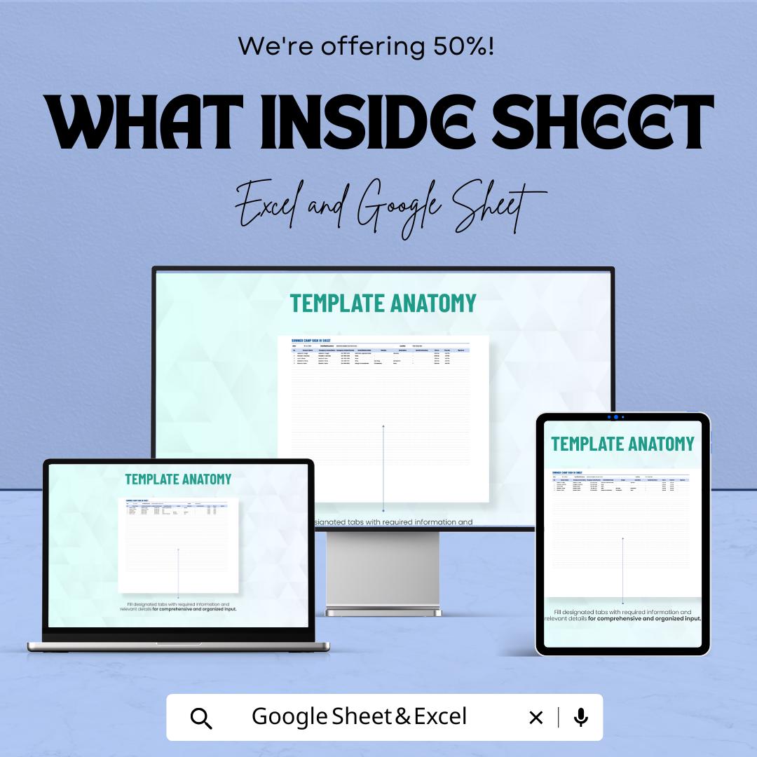Summer Camp Sign-In Sheet | Excel & Google Sheets | Customizable | Activity Tracking Template | Camper Registration