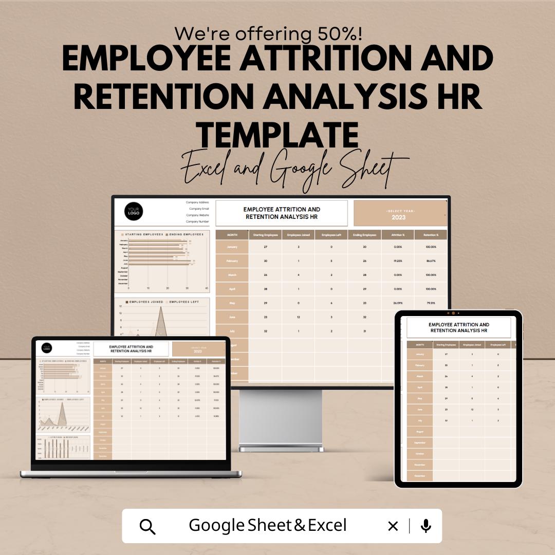 Employee Attrition and Retention Analysis HR Template | Excel & Google Sheets Workforce Dashboard | HR Analytics Spreadsheet