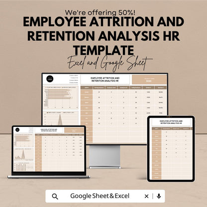Employee Attrition and Retention Analysis HR Template | Excel & Google Sheets Workforce Dashboard | HR Analytics Spreadsheet