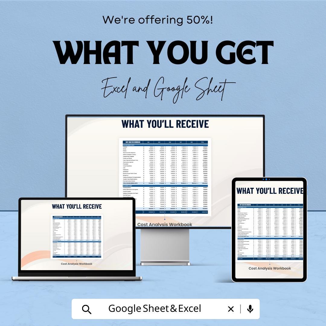 Cost Analysis Workbook Sheet for Business Budgeting | Excel and Google Sheet Template for Expense Tracking & Profit Analysis