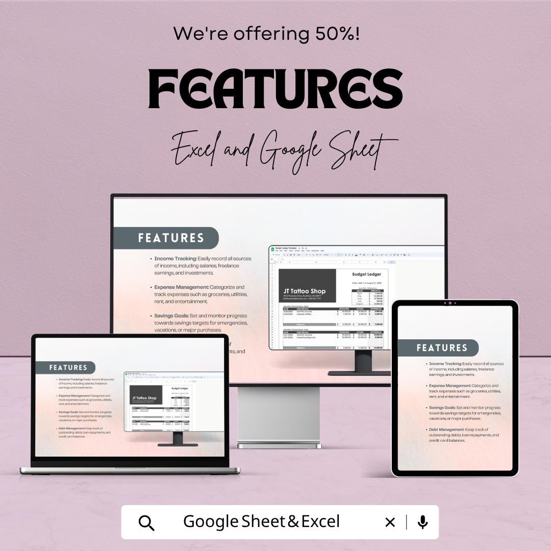 Budget Ledger Template | Budget Planner Spreadsheet | Income Expense Tracker | Personal Finance Template | Google Sheets & Excel |