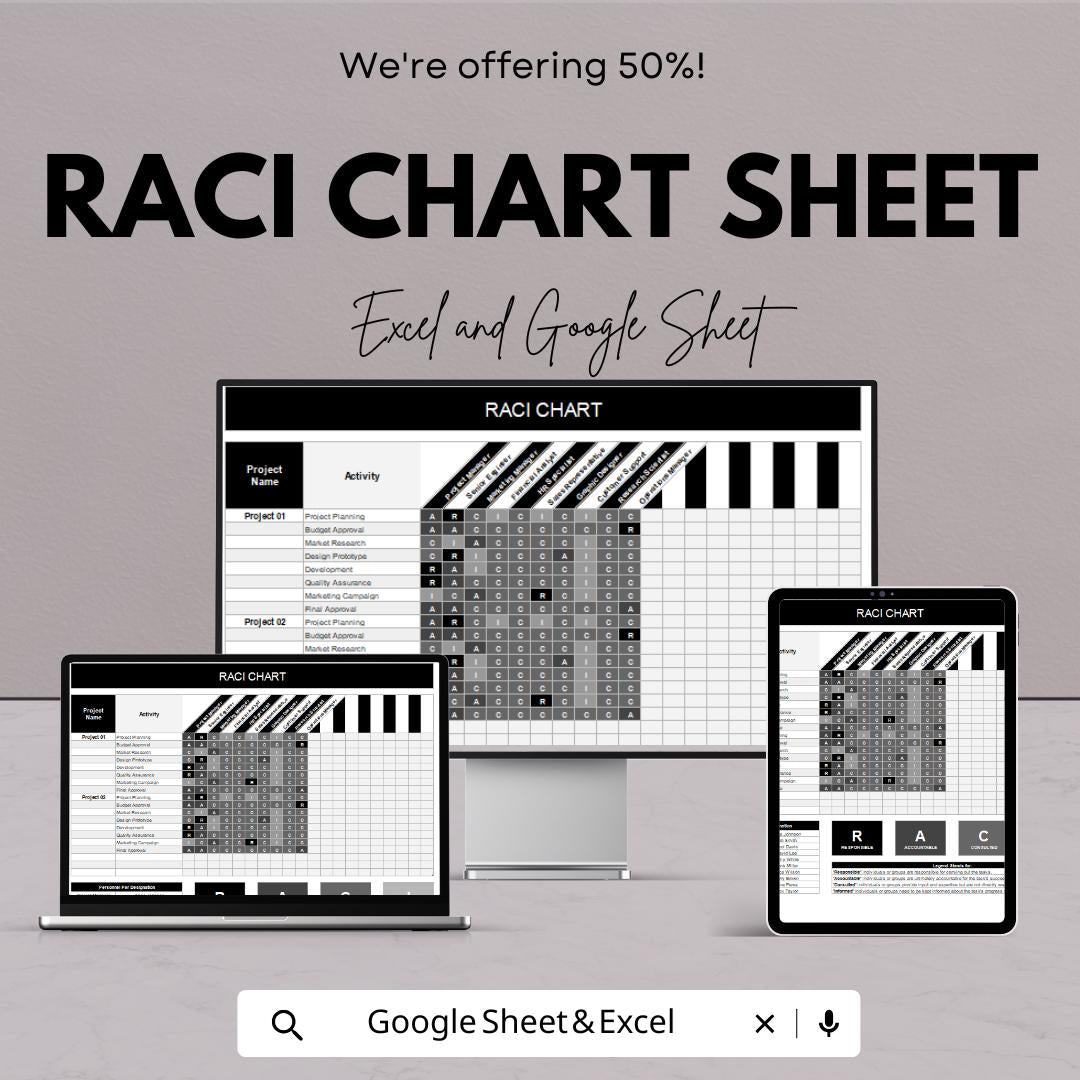 RACI Chart Sheet - Excel & Google Sheets Template for Project Management and Task Assignment