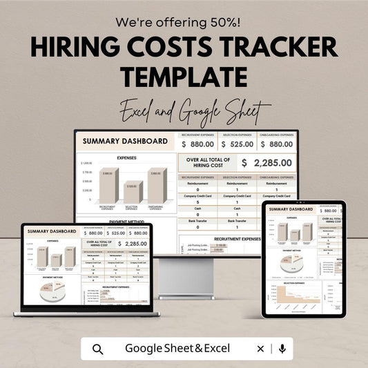 Hiring Costs Tracker Template | Recruitment Budget Spreadsheet Excel & Google Sheets | HR Expense Dashboard | Hiring Budget Planner