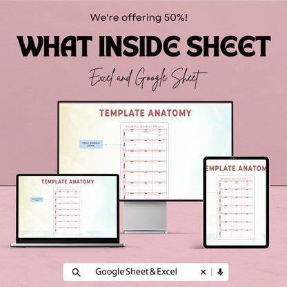 Aesthetic Planner Template | Google Sheets & Excel | Workout and Meal Planner | Weekly Routine Planner | Minimalist Fitness Journal