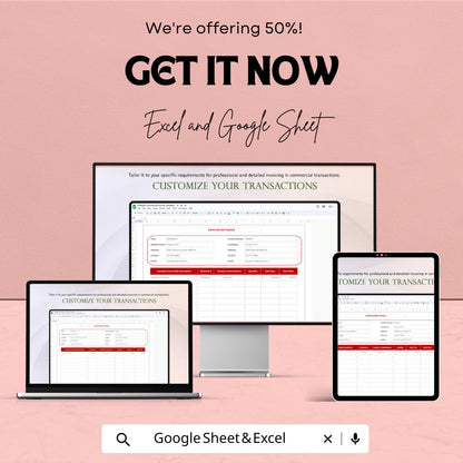 Editable Commercial Invoice Template | Excel & Google Sheets | Customizable Invoice for Business Transactions | Instant Download