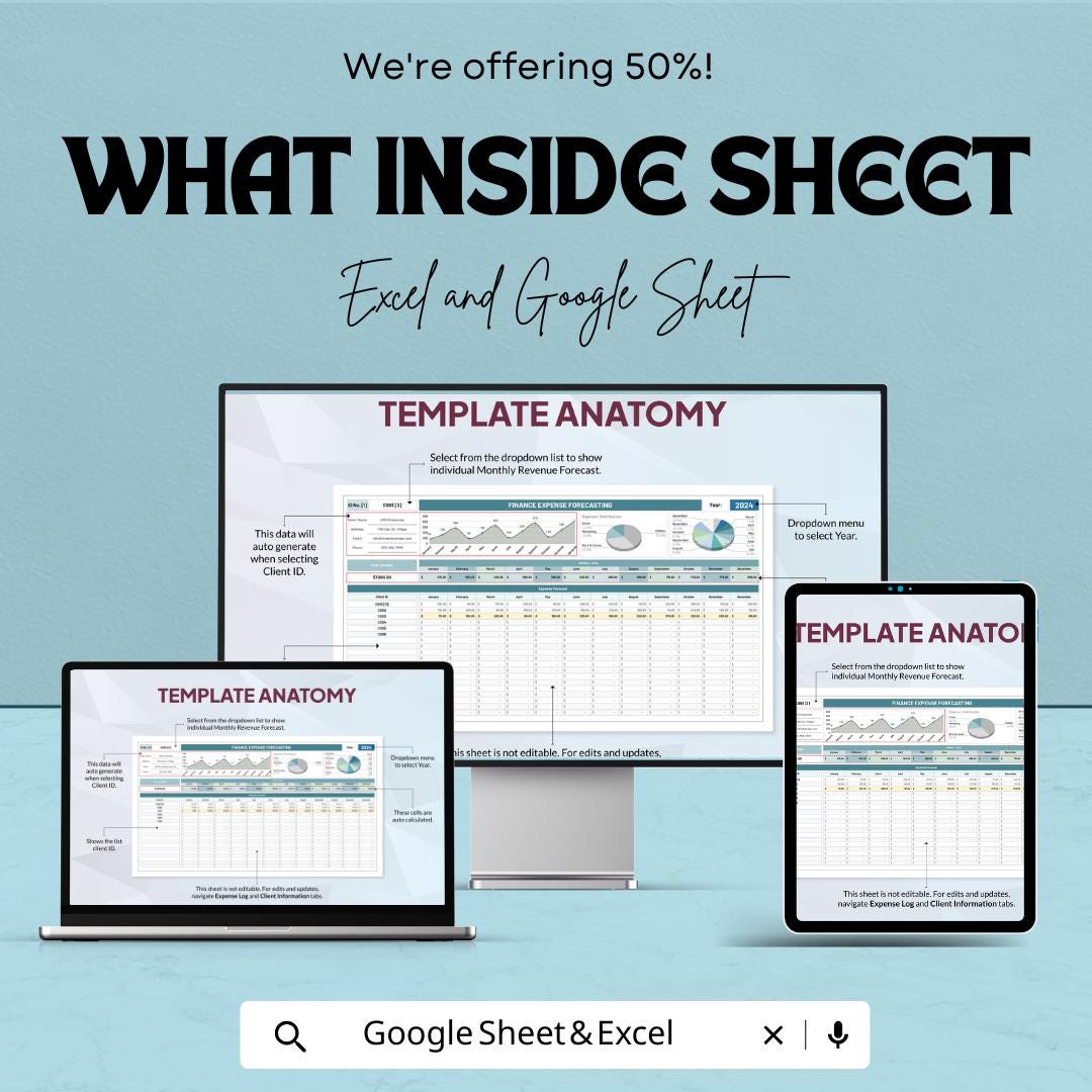 Financial Expense Forecasting Sheet | Excel and Google Sheets Template | Budgeting, Expense Tracking & Forecasting Tool