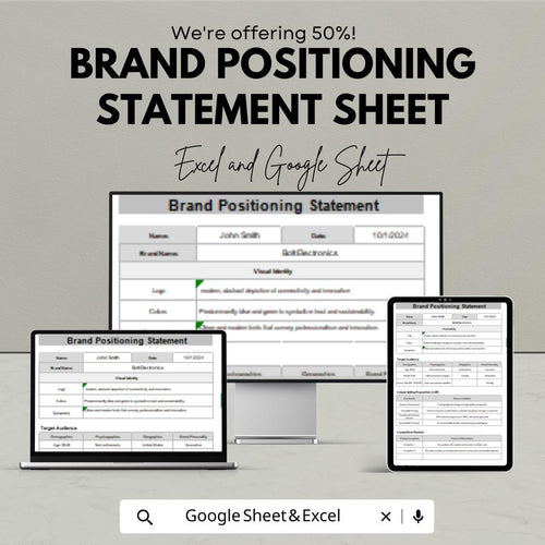 Brand Positioning Statement Template | Google Sheets & Excel | Brand Strategy Planner | Marketing Identity Sheet | Editable Business Tool