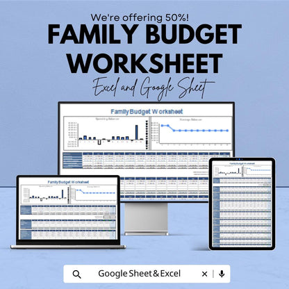 Family Budget Worksheet | Excel and Google Sheet Template | Personal Finance & Household Budget Tracker