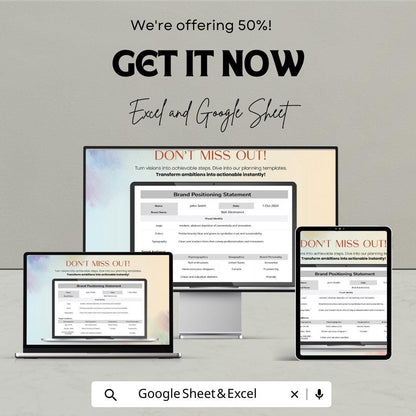 Brand Positioning Statement Template | Google Sheets & Excel | Brand Strategy Planner | Marketing Identity Sheet | Editable Business Tool