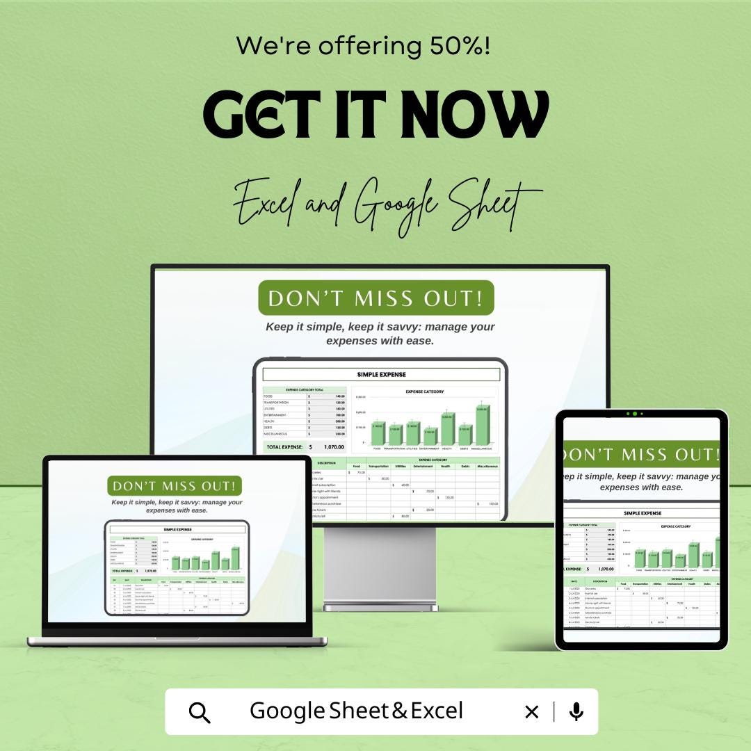 Simple Expense Tracker Sheet | Budget Planner Excel & Google Sheet | Monthly Finance Tracker | Digital Expense Log