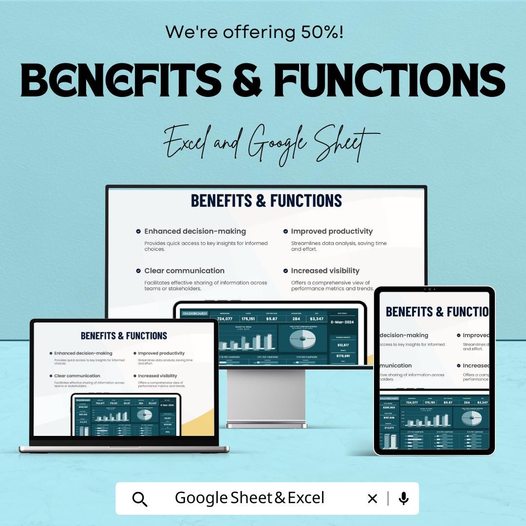 Dashboard Sheet Template | Excel & Google Sheets | Real-Time Data Tracking, Budget Management, Analytics Dashboard