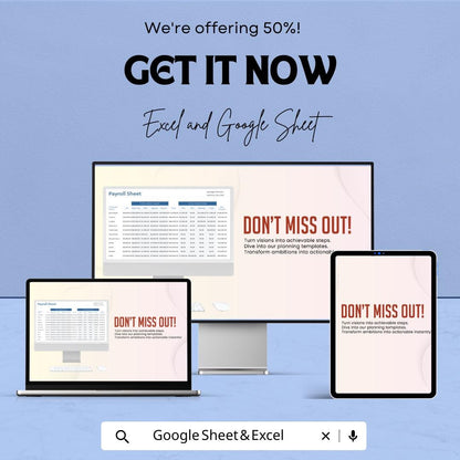 Payroll Sheet Template for Excel and Google Sheets | Instant Download | 50% Off | Organize Employee Salaries & Deductions