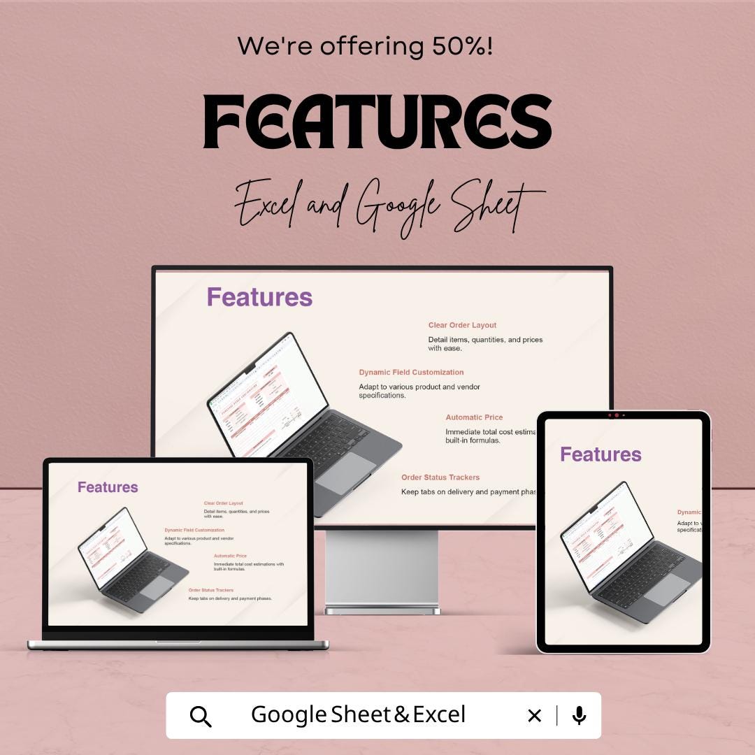 Purchase Order Confirmation Template | Order Confirmation Form | Invoice Tracker | Procurement Template | Excel & Google Sheets |