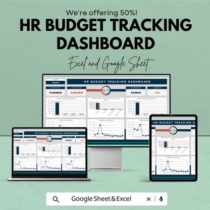 HR Budget Tracking Dashboard Sheet | Excel and Google Sheets | Monthly HR Budgeting Tool | Expense & Income Tracker | Employee Budget