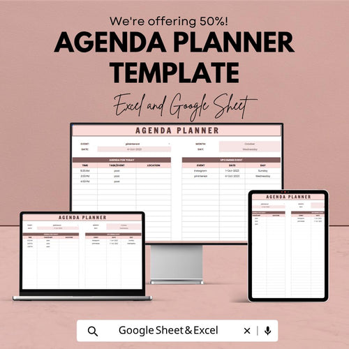 Agenda Planner Template | Daily Planner Spreadsheet | Event Planner | Google Sheets & Excel | Task Organizer | Schedule Planner
