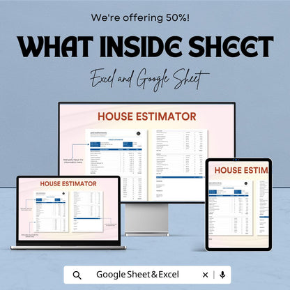 House Estimator Template | Construction Cost Estimate sheets | Home Building Budget Planner | Excel & Google Sheet Project Estimation Tool