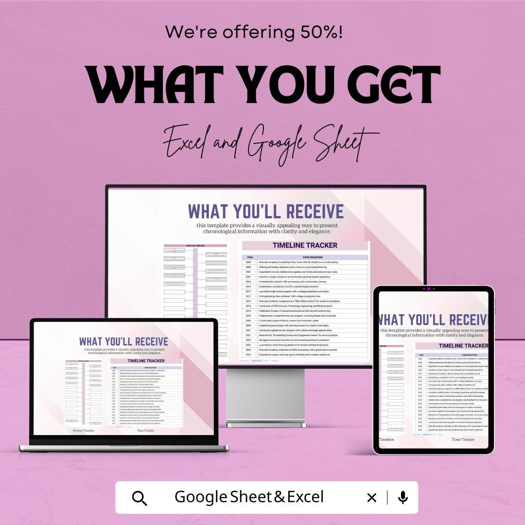 Vertical Timeline Template | Excel & Google Sheet | Project Milestone Tracker | Chronological Event Planner | Editable Layout