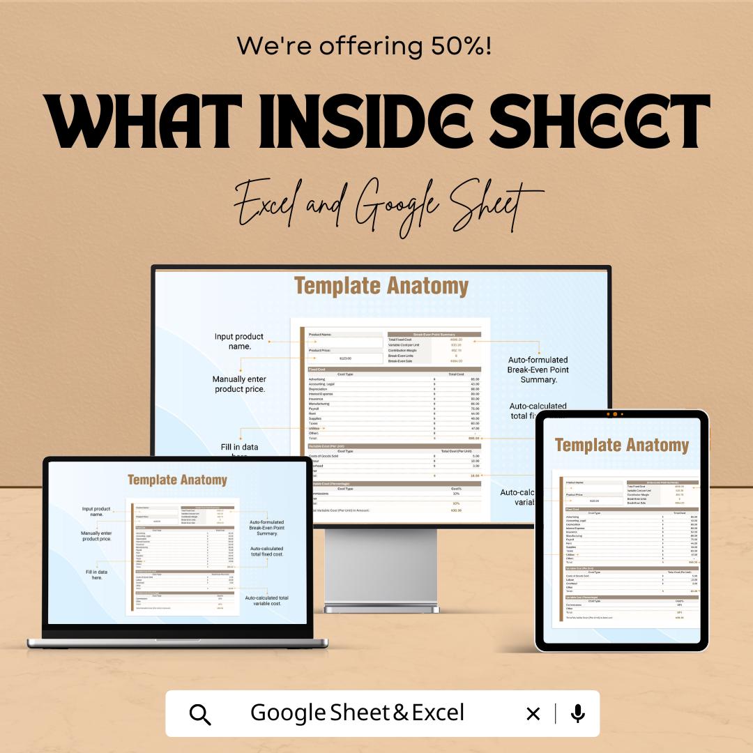Finance Break-Even Point Analysis Template | Excel & Google Sheets Profit Planning Tool | Fixed Variable Cost Calculator