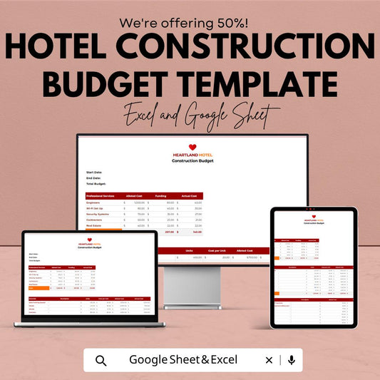 Hotel Construction Budget Template | Construction Budget Spreadsheet | Project Cost Estimator | Building Budget Planner
