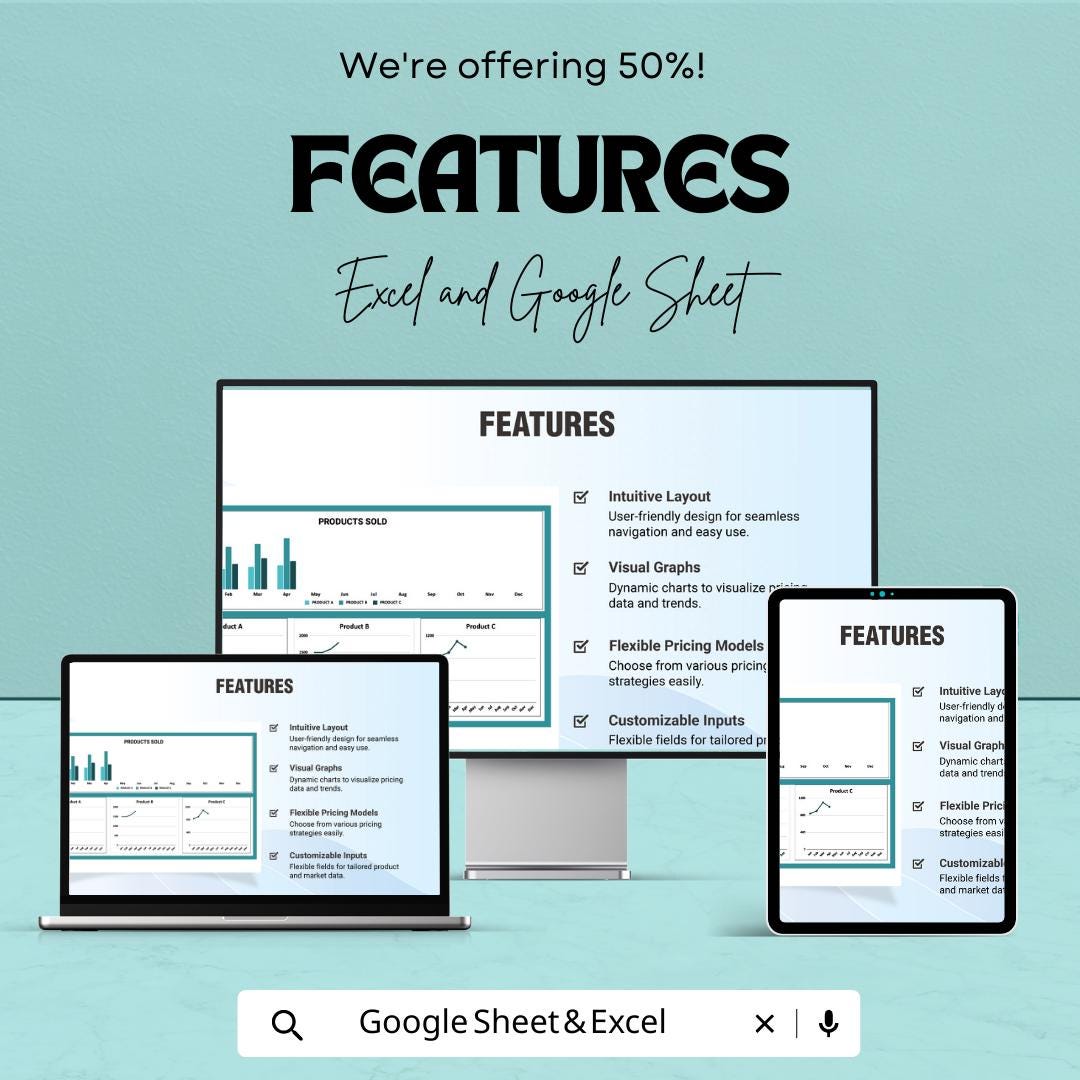 Product Pricing Template | Excel & Google Sheets Pricing Calculator | Sales Tracker Dashboard | Profit Margin and Cost Analysis