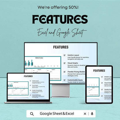 Product Pricing Template | Excel & Google Sheets Pricing Calculator | Sales Tracker Dashboard | Profit Margin and Cost Analysis