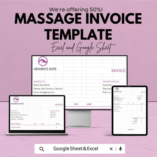Massage Invoice Template | Spa Therapist Billing Sheet | Editable Massage Therapy Receipt | Wellness Business Invoice Form