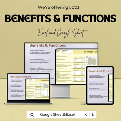 Restaurant Business Plan Template | Restaurant Financial Plan Spreadsheet | Food Business Planner | Startup Business Plan Sheet