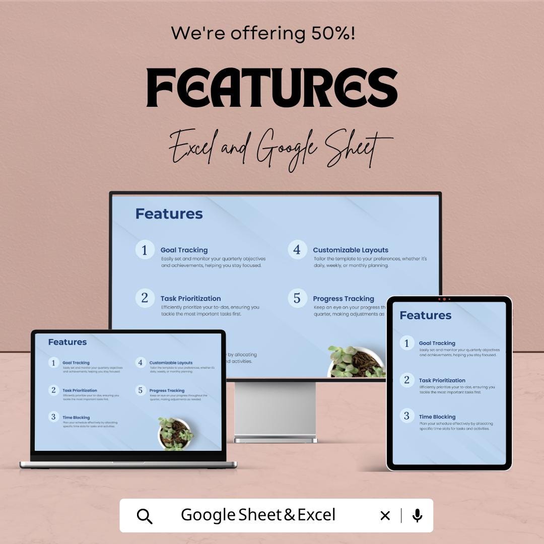 Quarterly Planner Template | Quarterly Planning Spreadsheet | Business Goal Tracker | 90 Day Planning Template | Excel & Google Sheets