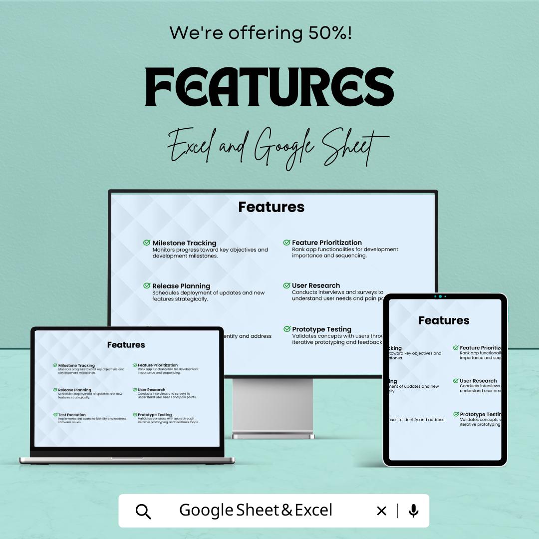 SaaS Product Roadmap Template | Product Development Planner | Software Product Planning Roadmap | Product Strategy Tracker