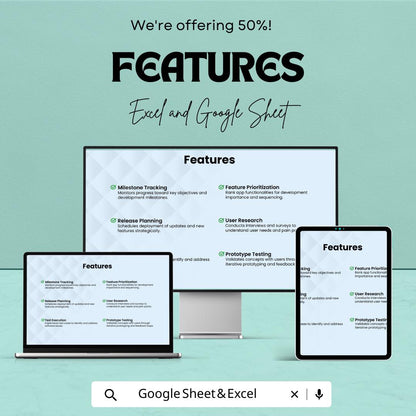 SaaS Product Roadmap Template | Product Development Planner | Software Product Planning Roadmap | Product Strategy Tracker