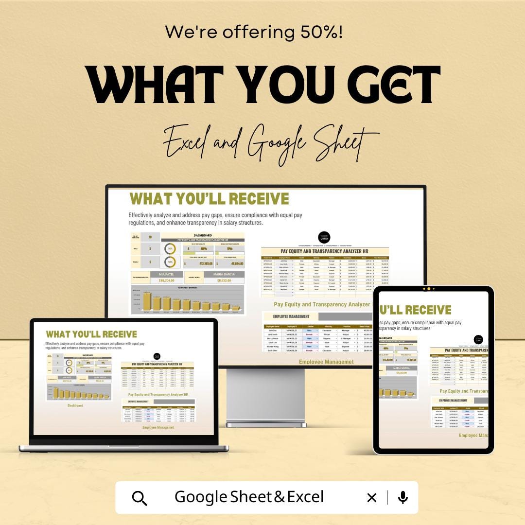 Pay Equity and Transparency Analyzer HR Template | Salary Analysis Dashboard | Equal Pay Compliance Tool | Excel & Google Sheets