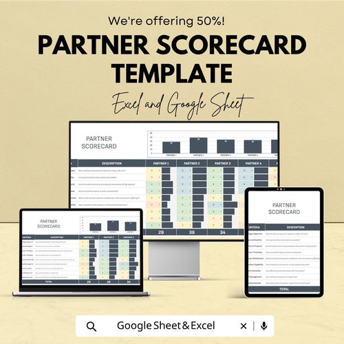 Partner Scorecard Template | Vendor Evaluation Spreadsheet | Supplier Performance Tracker | Business Analysis Tool
