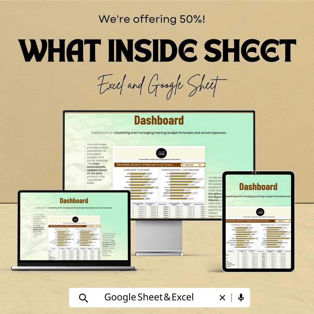 Training Budget Forecast & Actuals HR Template | Excel and Google Sheets | HR Finance Tracker | Expense Planner | Employee Training Budget